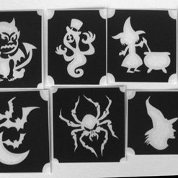 bm2017 set 2 HALLOWEEN devil witch ghost spider pumpkin bats moon 10 different designs GLITTERTATTOO glitter tattoo stencils awesome DIY1