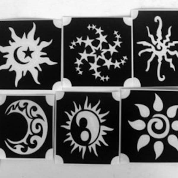 bm2017 set 1 sun moon stars GLITTERTATTOO 10 different stencils glitter tattoo