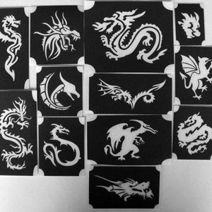 Glitzer Tattoo bm2017 Set 2 Drache Tier Fantasie Motive GLITTERTATTOO 12 verschiedene Schablonen Glitter Tattoo genial