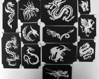bm2017 set 2 dragon designs GLITTERTATTOO 12 different stencils glitter tattoo awesome