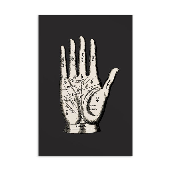 PALMISTRY HAND POSTCARD: Occult chiromancy fortune gypsy palm reading spooky gothic halloween samhain apothecary wizards witches stationery