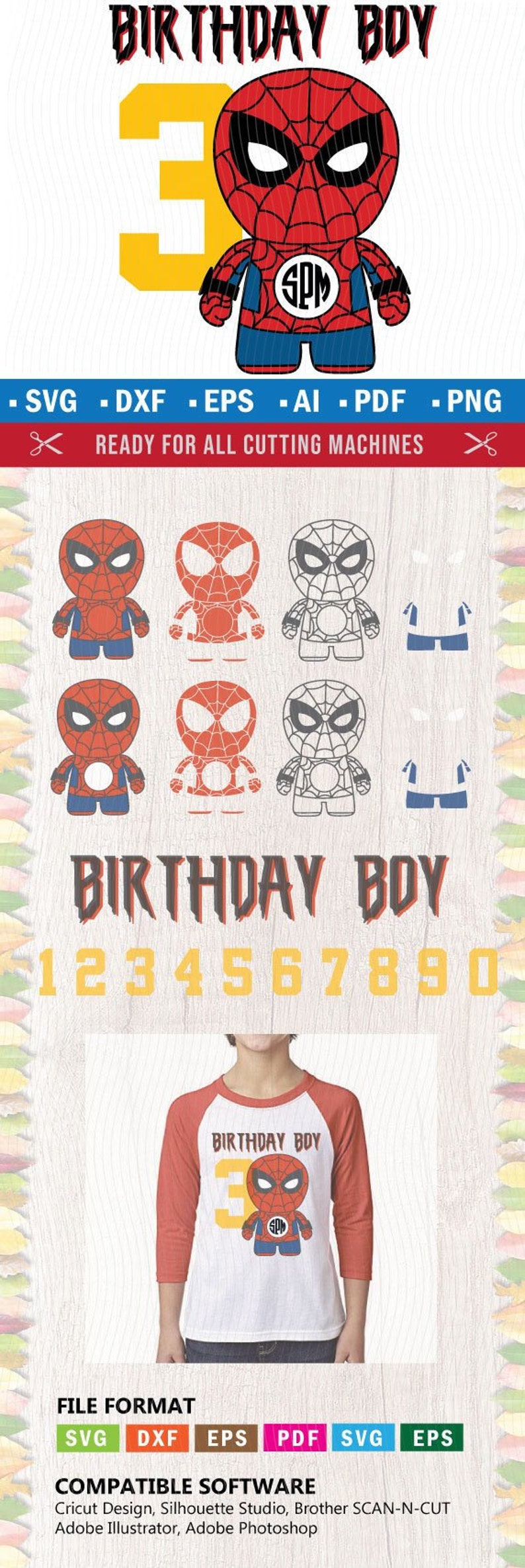 Download Spiderman SVG Birthday Boy T-shirt Kids Shirt Monogram ...
