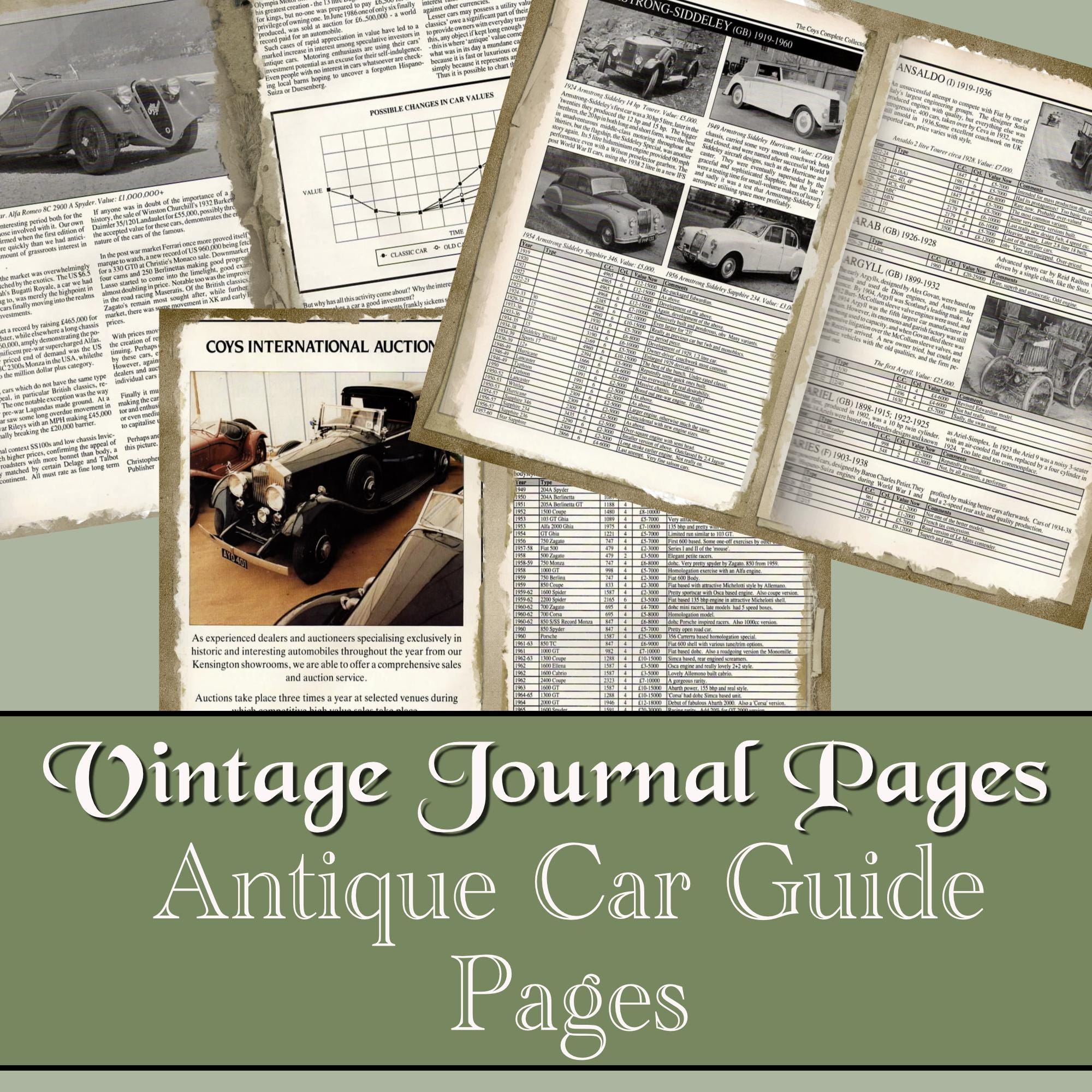 Car Notes Journal Antique Car Guide Junk Journal Pages - Etsy