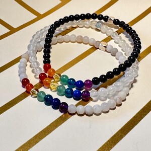 Gemstone Chakra Balancing Bracelet in 4mm Selenite, Shungite, or White Lace Agate