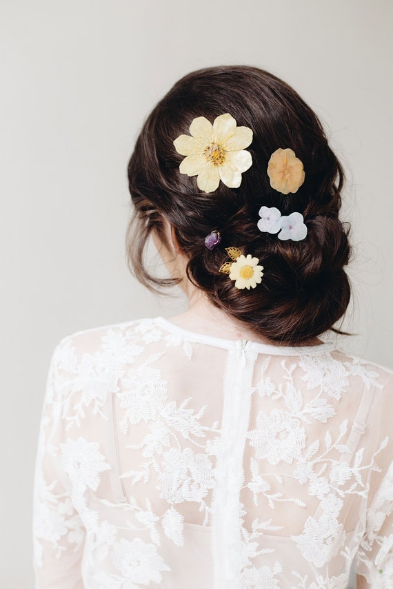 Dried Flower Hair Pin Set Real Flower Wedding Hair Accessory Etsy