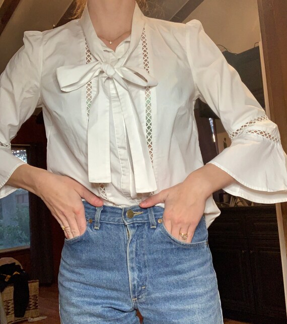 Vintage White Flutter Sleeve Blouse