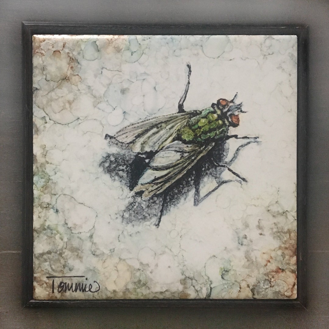 Ink Art, Original Art, Art on Tile, Gift, Insect Art, Fly - Etsy