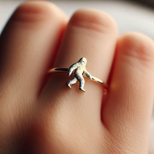 Minimalist Sasquatch Ring Yellow Gold Bigfoot Ring Sasquatch Jewelry Yeti Ring Solid Gold Sasquatch Gift Bigfoot White Gold Rose Gold