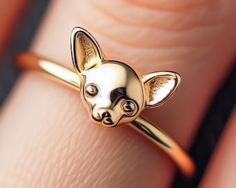 Minimalist Chihuahua Ring Yellow Gold Chihuahua Gift Gold Chihuahua Jewelry Dainty Solid Gold White Gold Rose Gold