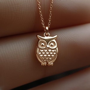 Gold Owl Charm Necklace Yellow Gold Wisdom Pendant Owl Necklace Solid Gold Minimalist Wisdom Charm Dainty Owl Jewelry