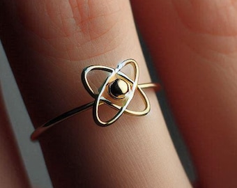 Minimalist Atom Ring Gelbgold Atom Ring Wissenschaft Ring Atom Schmuck zierlich Massiv Gold Atom Geschenk Wissenschaft Gold Weissgold Rosegold