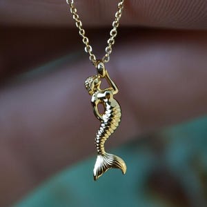 Gold Mermaid Charm Necklace Yellow Gold Ocean Pendant Mermaid Necklace Solid Gold Minimalist Ocean Charm Dainty Mermaid Jewelry