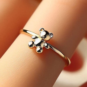 Minimalist Teddy Bear Ring Yellow Gold Teddy Bear Ring Teddy Bear Jewelry Dainty Solid Gold Teddy Bear Gift White Gold Rose Gold