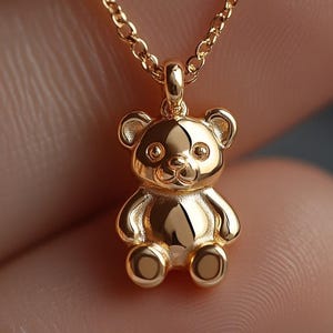 Collana con ciondolo a forma di orsacchiotto in oro, ciondolo in peluche in oro giallo, collana con ciondolo a forma di orsacchiotto in oro massiccio, ciondolo minimalista in peluche, gioielli con orsacchiotto delicati