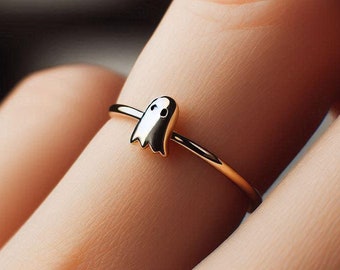 Anillo minimalista de fantasma, anillo de fantasma de oro amarillo, anillo de Halloween, joyería de fantasma, delicado regalo de fantasma de oro macizo, oro de Halloween, oro blanco, oro rosa.
