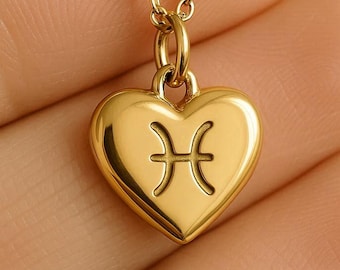 Gold Fische Charm Halskette Gelbgold Astrologie Anhänger Pisces Halskette aus Massivgold Horoskop Sternzeichen Zierlicher Charm Pisces Schmuck