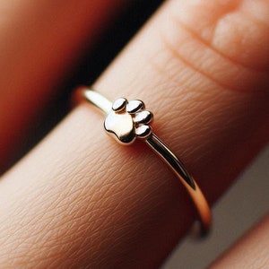 Minimalist Paw Print Ring Yellow Gold Dog Paw Cat Paw Ring Paw Print Jewelry Dainty Solid Gold Paw Print Gift Cat Paw White Gold Rose Gold