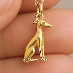 Gold Greyhound Charm Necklace Yellow Gold Dog Pendant Greyhound Necklace Solid Gold Minimalist Dog Charm Dainty Greyhound Jewelry