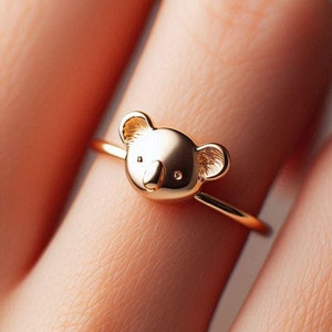 Minimalist Koala Ring Yellow Gold Koala Gold Koala Jewelry Dainty Koala Ring Solid Gold Koala Gift Koala Bear Gold White Gold Rose Gold