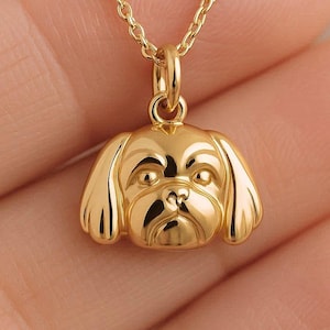 Collar con dije de Shih Tzu dorado, colgante de perro de oro amarillo, collar de Shih Tzu, dije de perro minimalista de oro macizo, delicada joyería de Shih Tzu