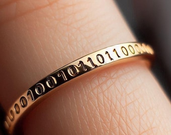 Minimalist Binary Code Ring Yellow Gold Binary Code Ring Computer Ring Binary Code Band Binary Coder Gift White Gold Rose Gold
