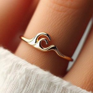 Minimalist Welle Ring Gelbgold Ozean Ring Welle Ring Nautische Schmuck zierlich Solid Gold Welle Geschenk Welle Weißgold Rosegold