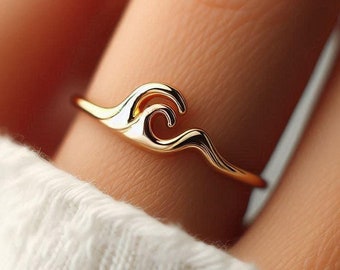 Minimalist Wave Ring Yellow Gold Ocean Ring Wave Ring Nautical Jewelry Dainty Solid Gold Wave Gift Wave Gold White Gold Rose Gold