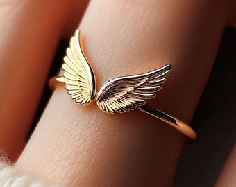 Angel Wings Ring Yellow Gold Minimalist Angel Ring Gold Angel Wings Jewelry Dainty Angel Ring Solid Gold Ring Gold White Gold Rose Gold