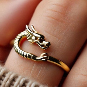 Minimalist Chinese Dragon Ring Yellow Gold Chinese Dragon Ring Dragon Ring Chinese Dragon Jewelry Dainty Solid Gold White Gold Rose Gold
