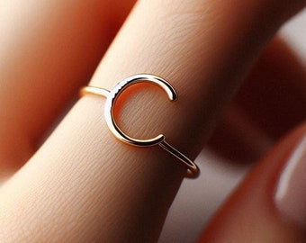 Minimalist Letter C Ring Yellow Gold C Initial Ring C Letter Jewelry Dainty Solid Gold Love Gift C Name Gold White Gold Rose Gold