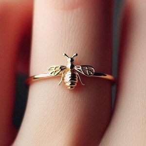 Anillo minimalista de abeja en oro amarillo, anillo de abeja, anillo de abeja, joyería de abeja, delicado regalo de abeja en oro macizo, abeja de miel, oro, oro blanco, oro rosa