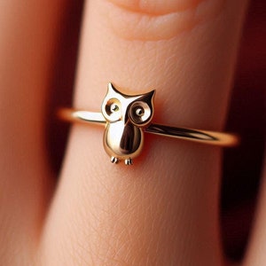 Minimalist Owl Ring Yellow Gold Owl Ring Owl Ring Owl Jewelry Dainty Solid Gold Owl Gift Owl Gold White Gold Rose Gold