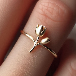 Minimalist Tulip Ring Yellow Gold Tulip Ring Flower Ring Tulip Jewelry Dainty Solid Gold Tulip Gift Flower Gold White Gold Rose Gold