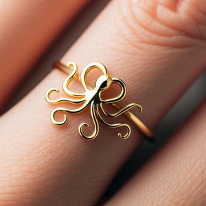 Minimalist Octopus Ring Yellow Gold Octopus Ring Nautical Ring Octopus Jewelry Dainty Solid Gold Octopus Gift Nautical White Gold Rose Gold