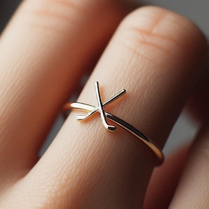 Minimalist Hockey Ring Yellow Gold Hockey Ring Hockey Sticks Ring Hockey Jewelry Dainty Solid Gold Hockey Gift Gold White Gold Rose Gold