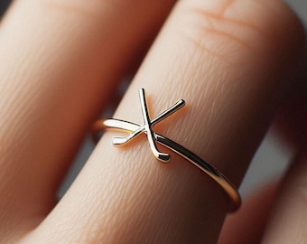 Minimalist Hockey Ring Yellow Gold Hockey Ring Hockey Sticks Ring Hockey Jewelry Dainty Solid Gold Hockey Gift Gold White Gold Rose Gold