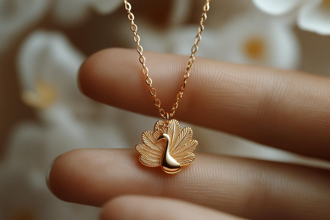 Gold Peacock Charm Necklace Yellow Gold Elegant Pendant Peacock Necklace Solid Gold Minimalist Feather Charm Dainty Peacock Jewelry