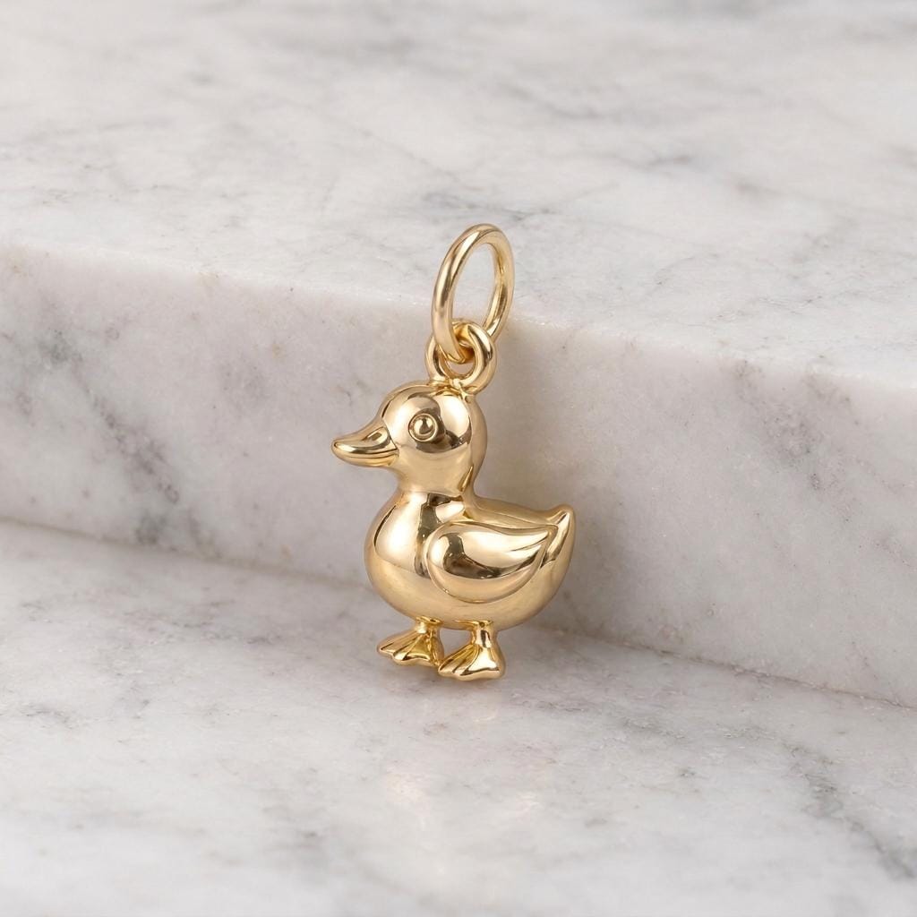 Solid Gold Duck Bracelet Charm in Yellow, Rose, White Gold or Sterling Silver