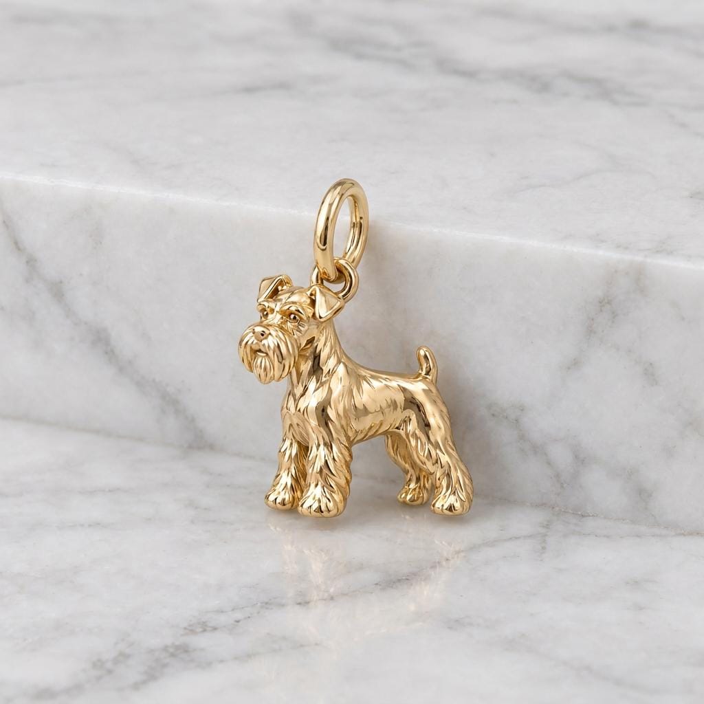 Solid Gold Miniature Schnauzer Bracelet Charm in Yellow, Rose, White Gold or Sterling Silver