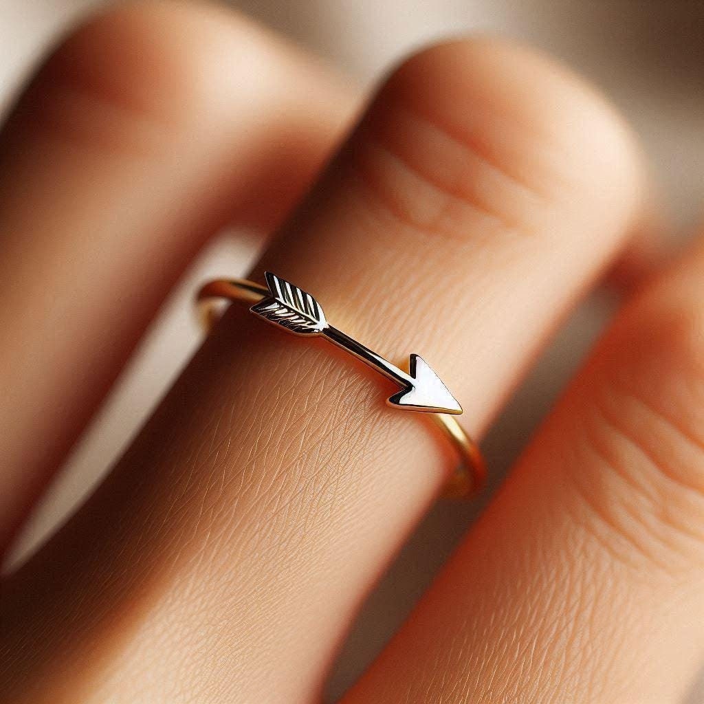 Minimalist Bow and Arrow Ring Yellow Gold Arrow Ring Archery Ring Bow and Arrow Jewelry Dainty Solid Gold Archery Gift White Gold Rose Gold