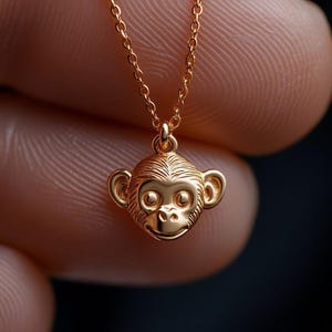 Gold Chimp Charm Necklace Yellow Gold Chimpanzee Pendant Monkey Jewelry Chimp Necklace Solid Gold Minimalist Chimpanzee Charm Dainty