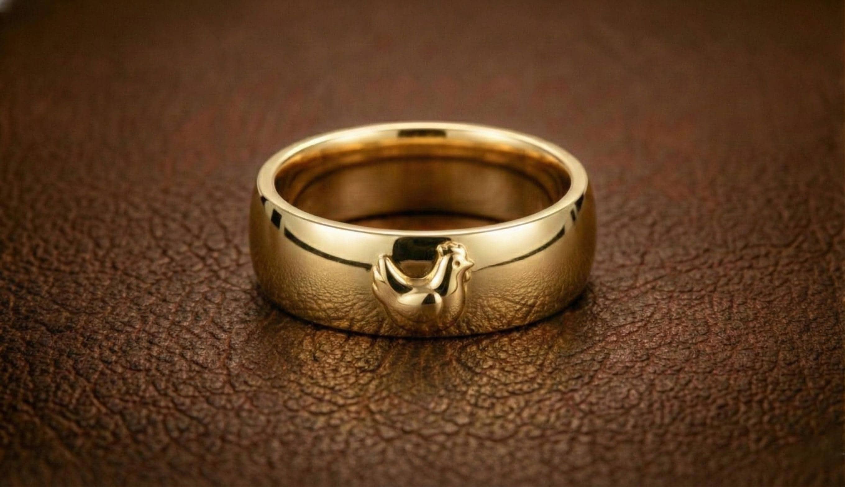 Men's Yellow Gold Chicken Ring: Rooster Wedding Band in Gold