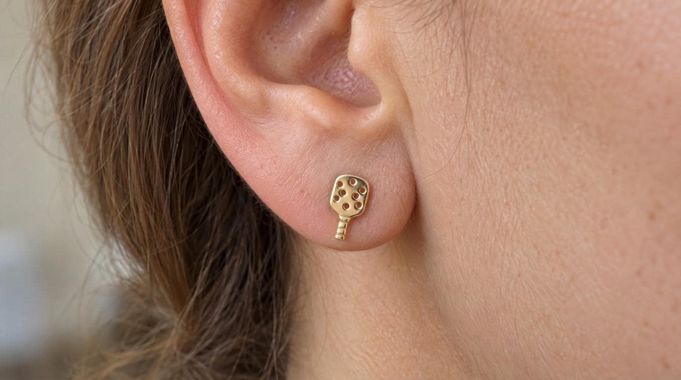 14k Solid Gold Pickleball Paddle Earrings: Sports Jewelry Studs in Yellow Gold, Rose, White, or Silver