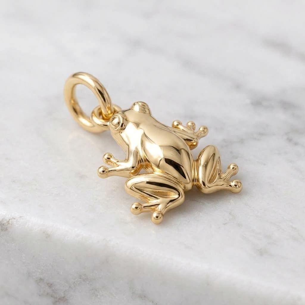 Solid Gold Frog Bracelet Charm in Yellow, Rose, White Gold or Sterling Silver