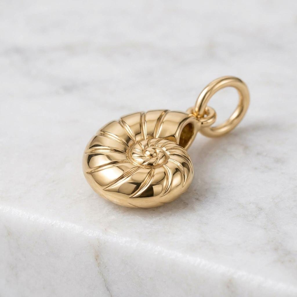 Solid Gold Nautilus Shell Bracelet Charm in Yellow, Rose, White Gold or Sterling Silver