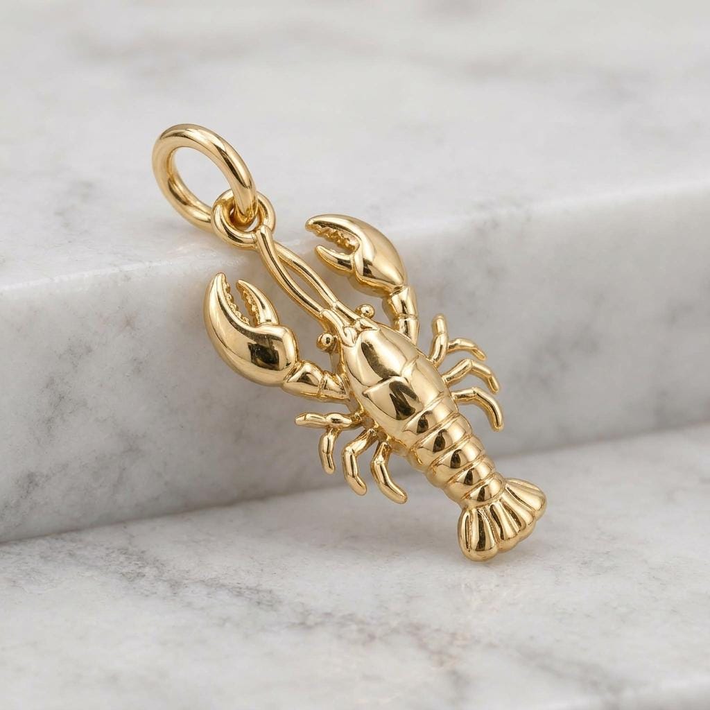 Solid Gold Lobster Bracelet Charm in Yellow, Rose, White Gold or Sterling Silver