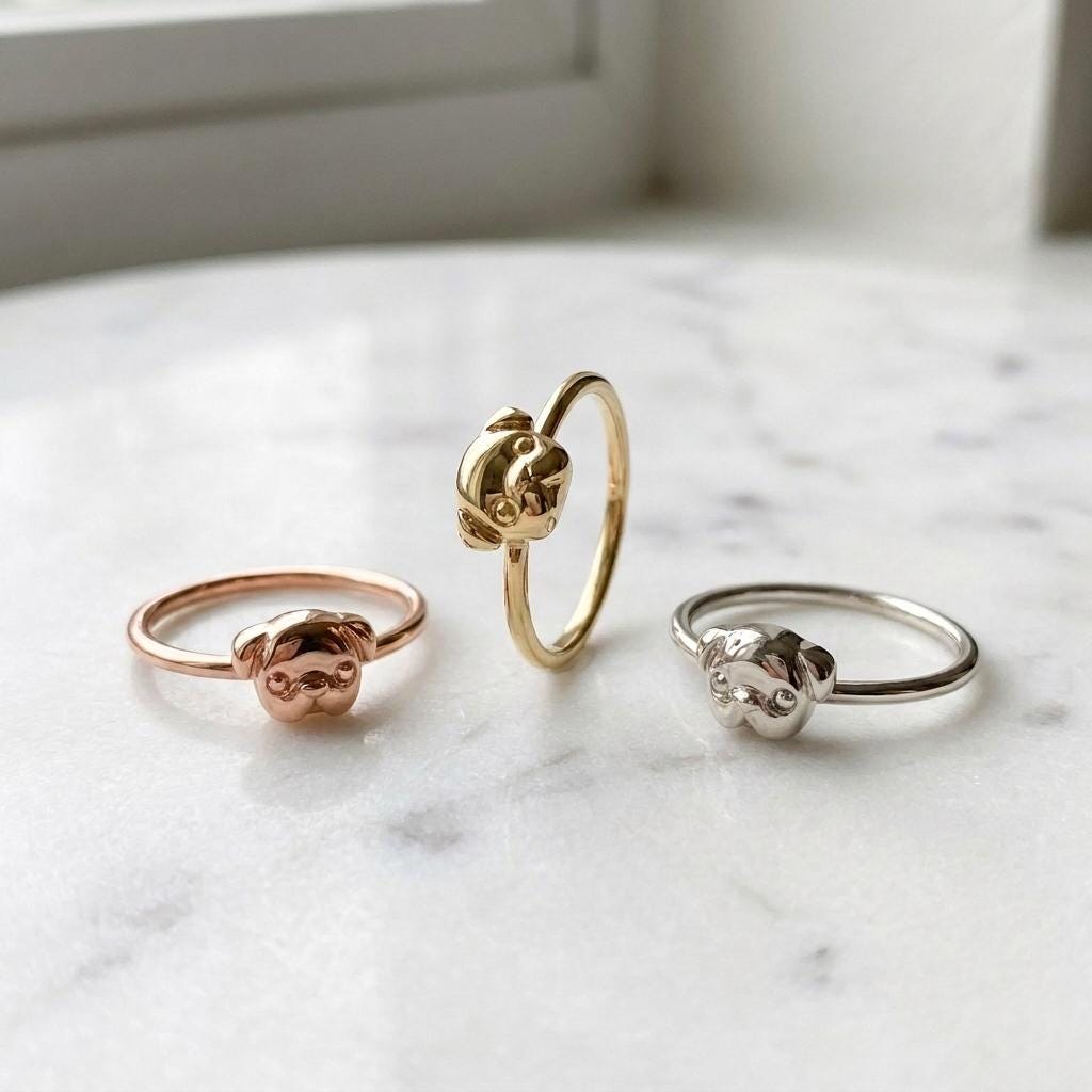 Solid Gold Minimalist Pug Ring in Yellow, White, or Rose Gold