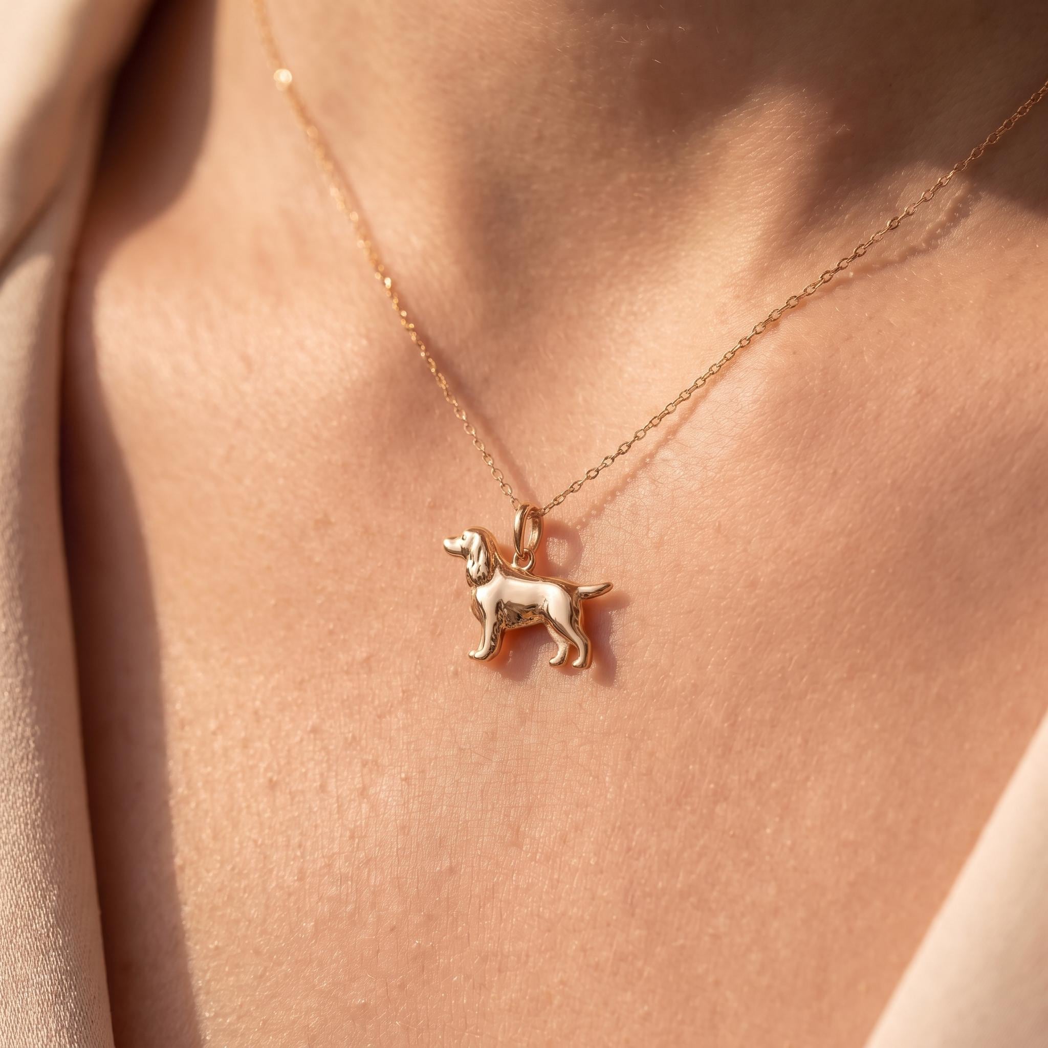 Solid Gold English Springer Spaniel Charm Pendant in Yellow, Rose, or White Gold