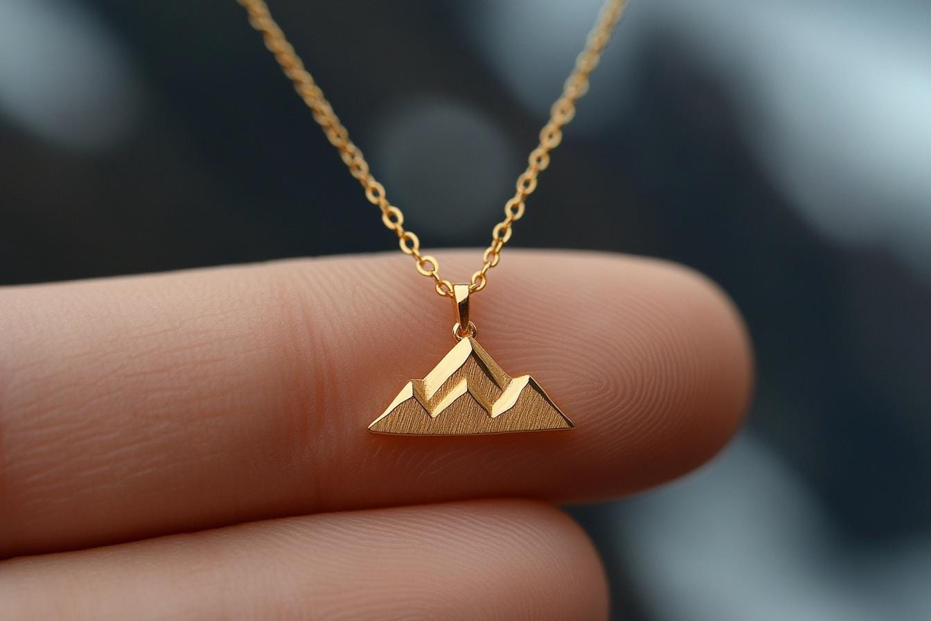 Gold Mountain Range Charm Necklace Yellow Gold Hiking Pendant Mountain Necklace Solid Gold Minimalist Hiking Charm Dainty Mountain Jewelry