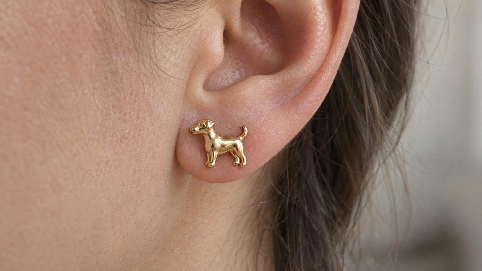 14k Solid Gold Jack Russell Terrier Earrings: Terrier Dog Jewelry Studs in Yellow Gold, Rose, White, or Silver